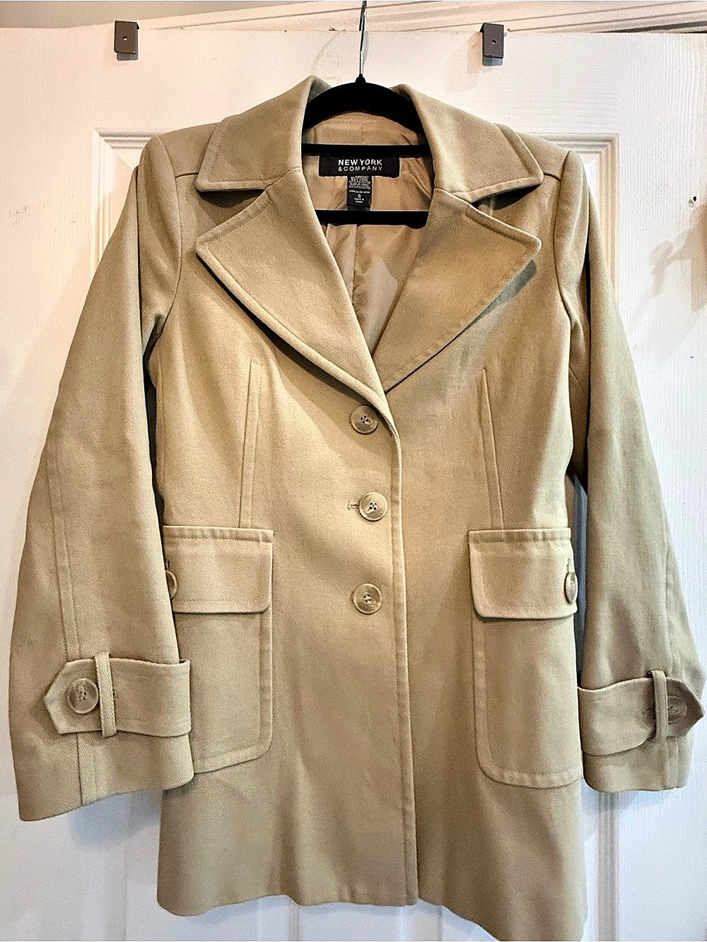 New York & Company Cotton Blend Trench Coat in Beige Size Small Like New